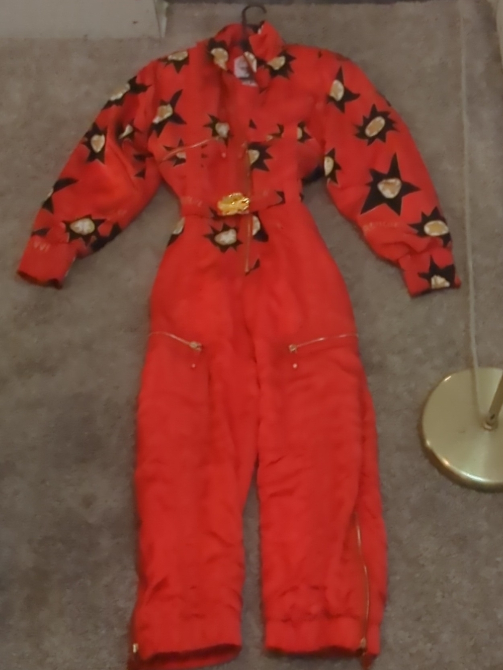 Red Women's Ski One-Piece Jumpsuit with Star Print Size 1 Vintage Like New